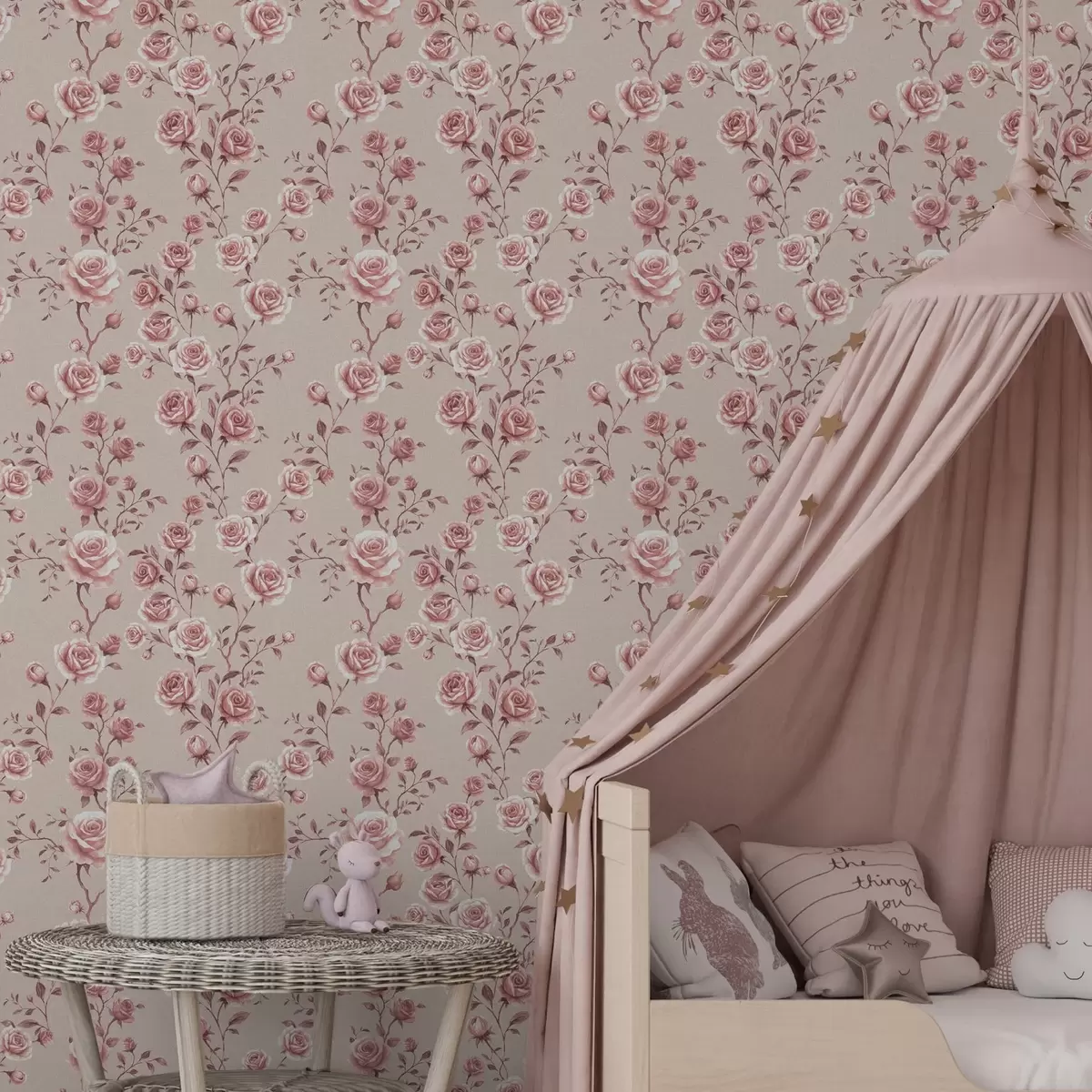 Papel pintado Rosas en polvo sobre fondo beige — estampado vintage a00497