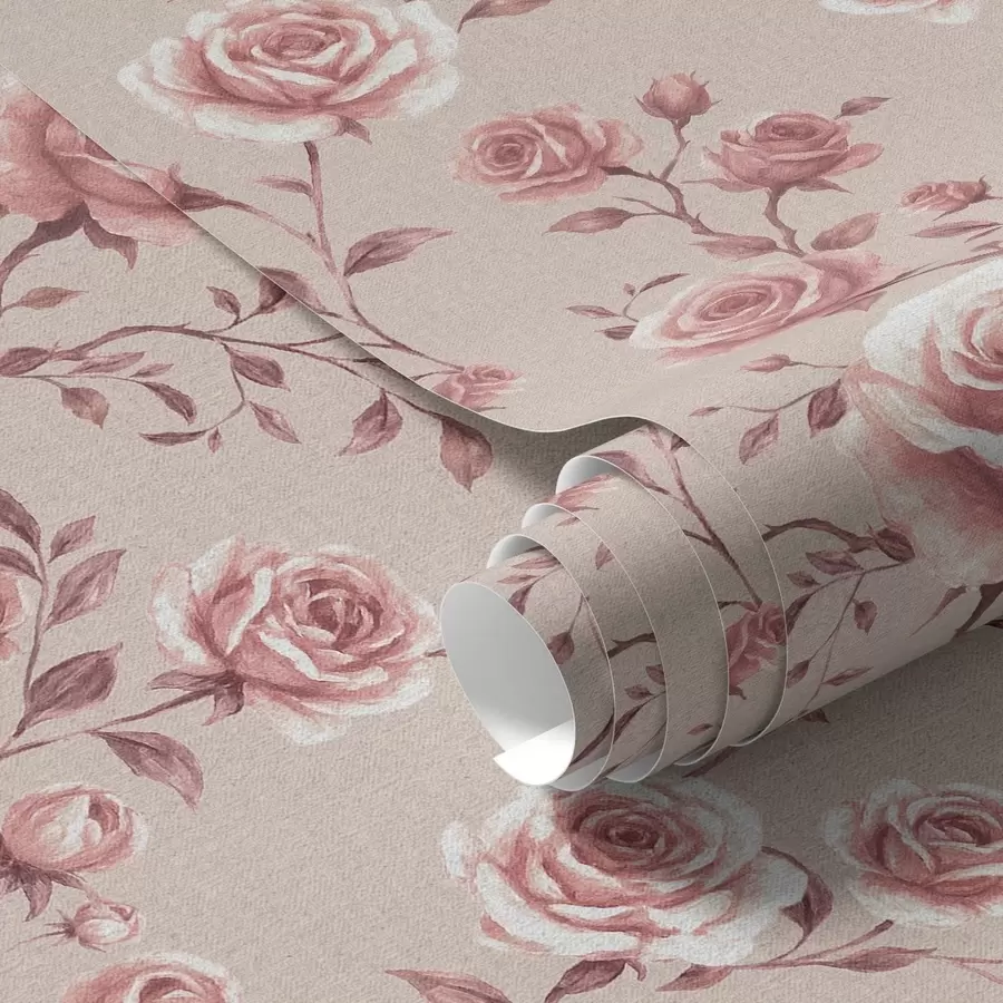 murales de pared Rosas en polvo sobre fondo beige — estampado vintage a00497