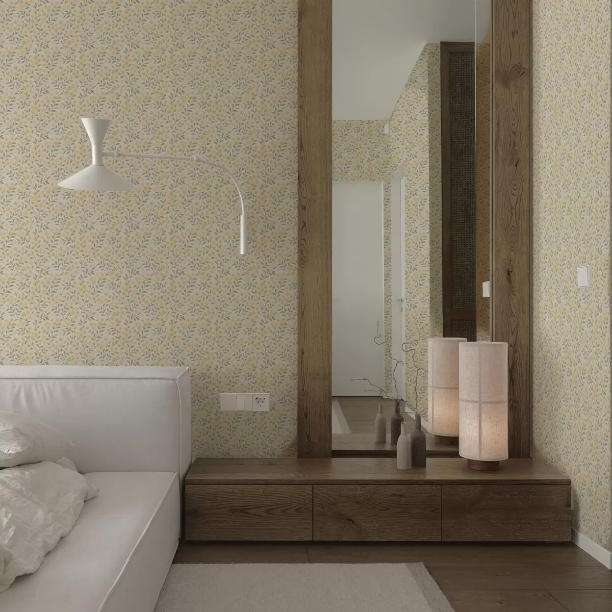 Papel pintado Flores amarillas pintadas con acuarela sobre un fondo claro a00570