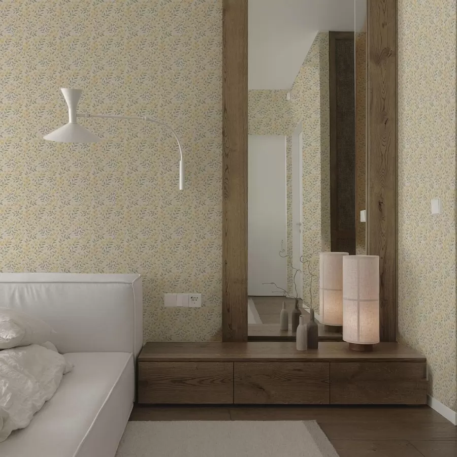 murales de pared Flores amarillas pintadas con acuarela sobre un fondo claro a00570