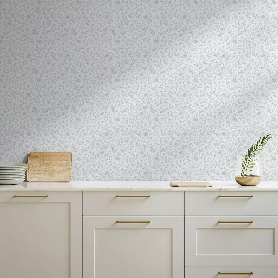 murales de pared Delicadas flores dibujadas con trazos finos sobre un fondo blanco roto a00576