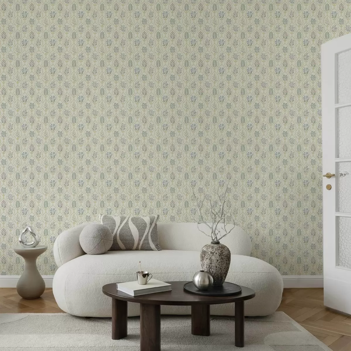 Papel pintado Medallones botánicos en celosía, tonos pastel a00579