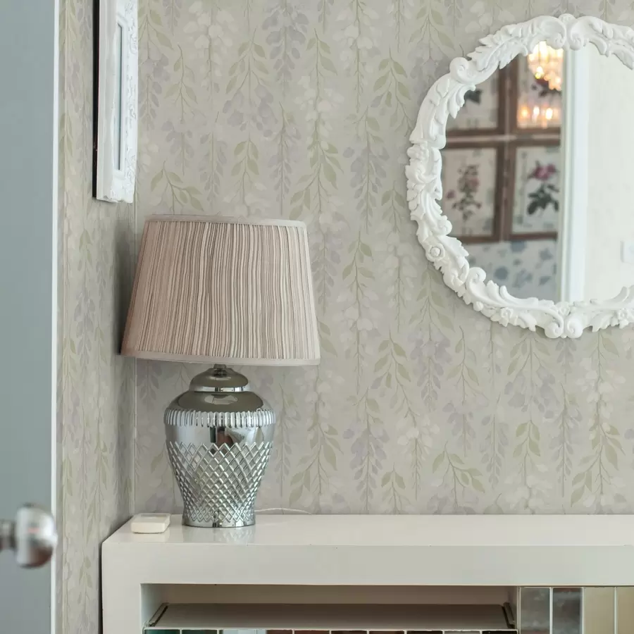 murales de pared Glicinia lavanda sobre fondo verde menta a00593