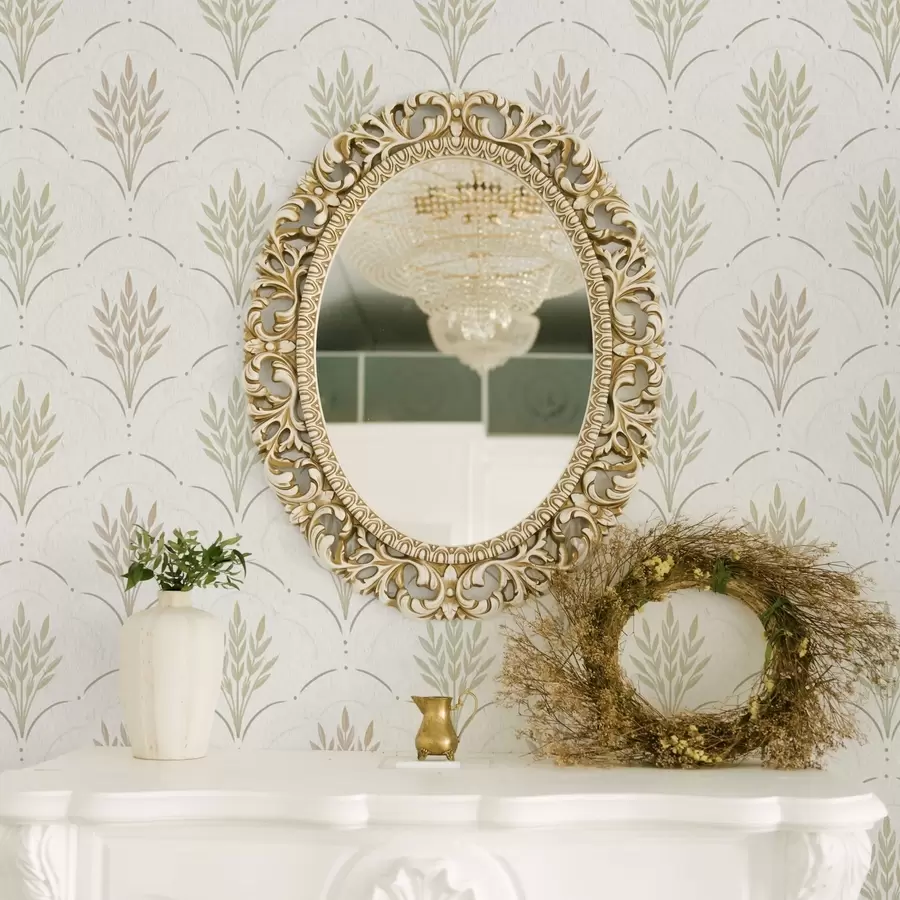 murales de pared Trigo en un adorno arqueado, suaves tonos pastel sobre fondo blanco a00607v1