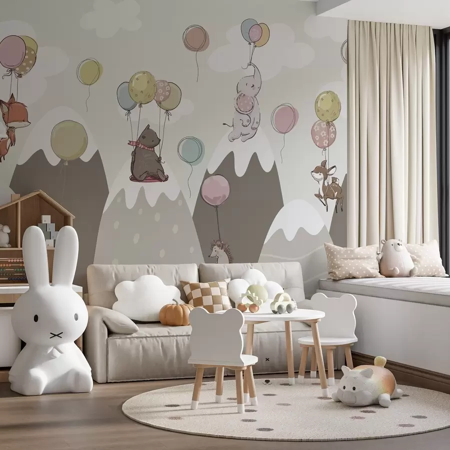 murales de pared Montañas escandinavas infantiles con animales w04651