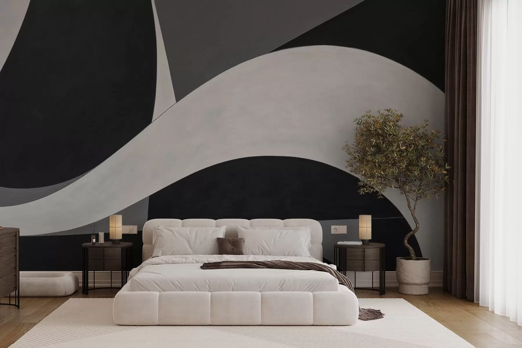 murales de pared Abstracción en negro y gris con una suave onda w04615