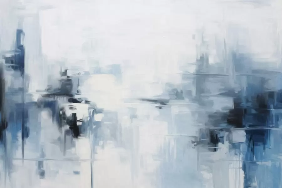 murales de pared Imitación de pintura abstracta de paisaje con textura y pinceladas azules y blancas, estilo moderno w09422