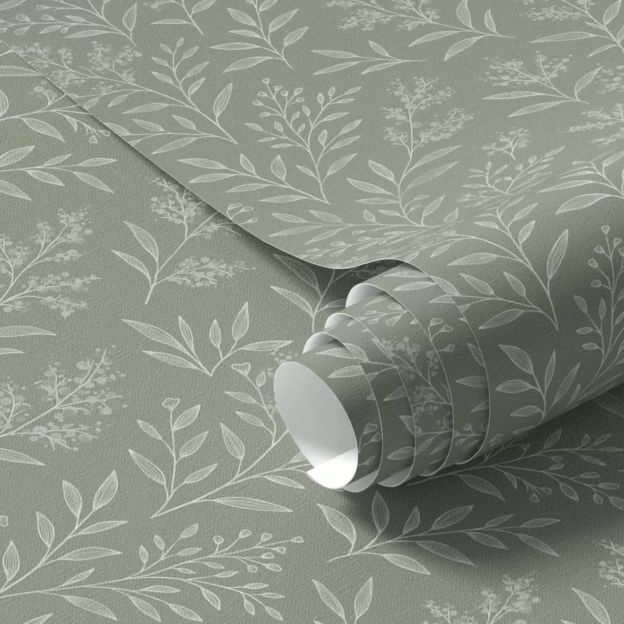 murales de pared Salvia verde: finas hierbas e inflorescencias, delicado diseño a00611