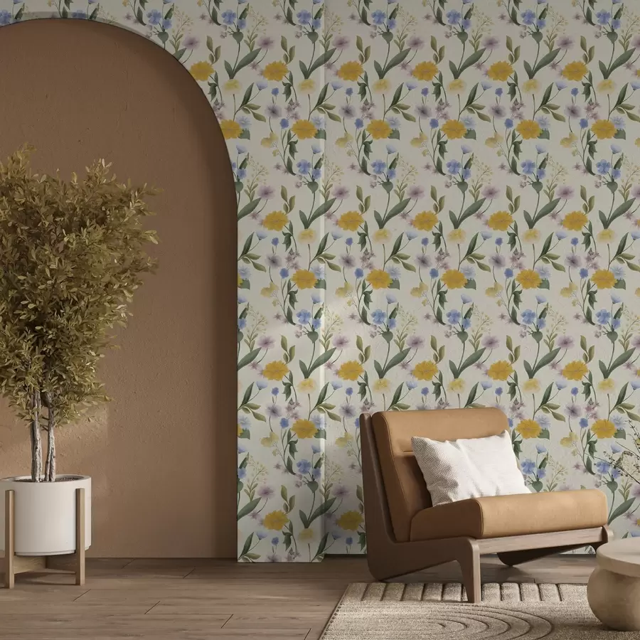 murales de pared Suave mezcla de flores silvestres en tonos pastel a00624