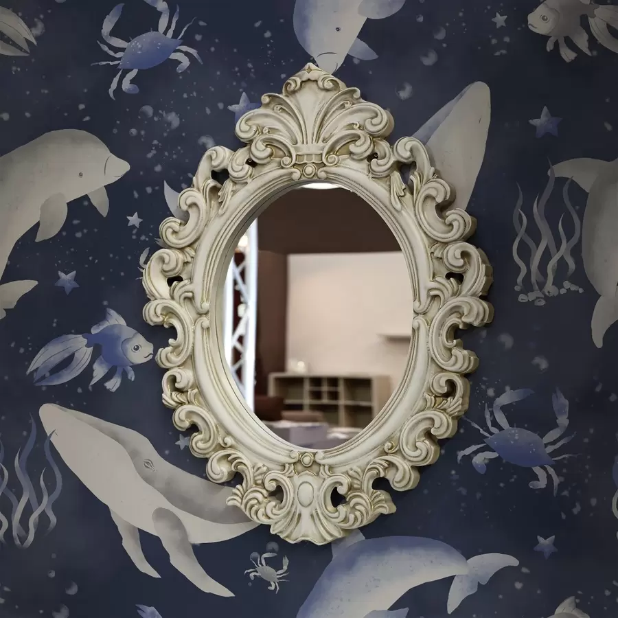 murales de pared Ballenas marinas, delfines y cangrejos sobre un fondo azul oscuro a00720