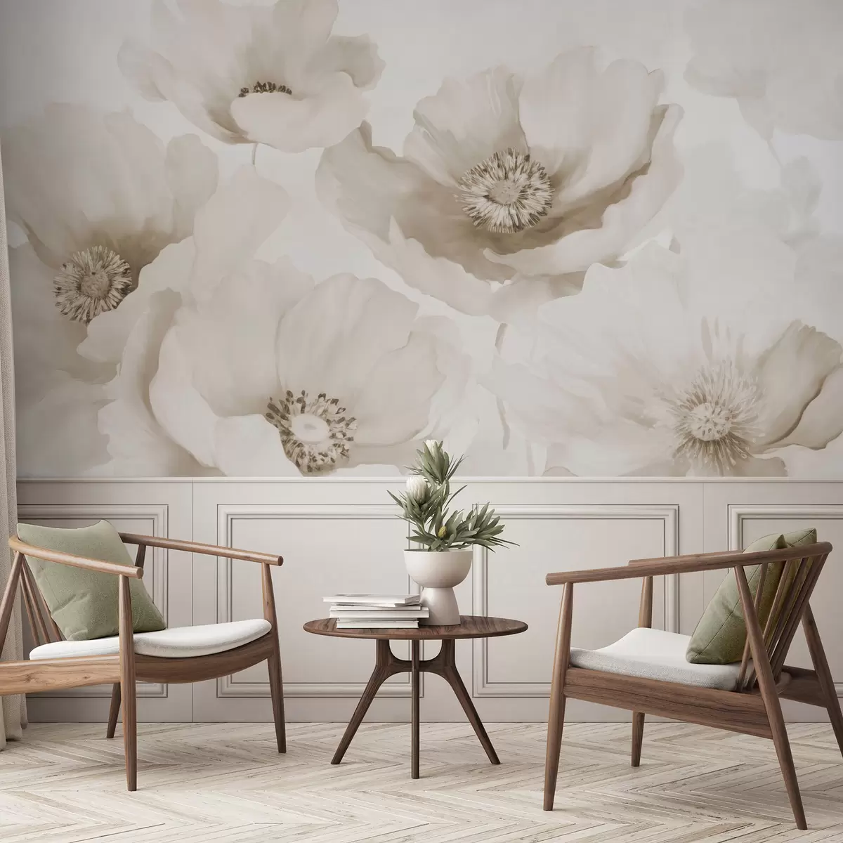 murales de pared Amapolas  tonos beige w04656v1