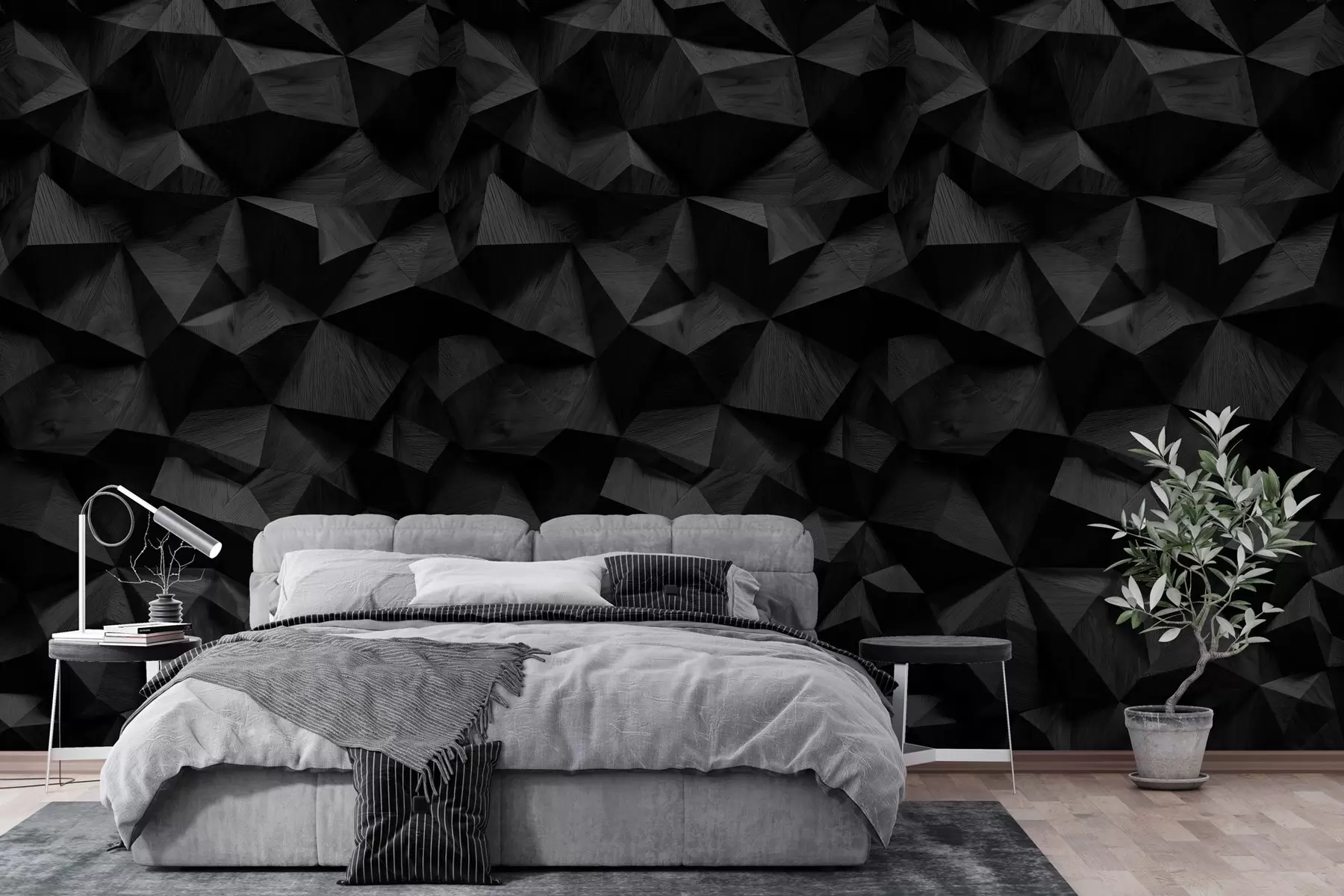 murales de pared imitación de una pared con relieve angular hecha de madera oscura w04632v1