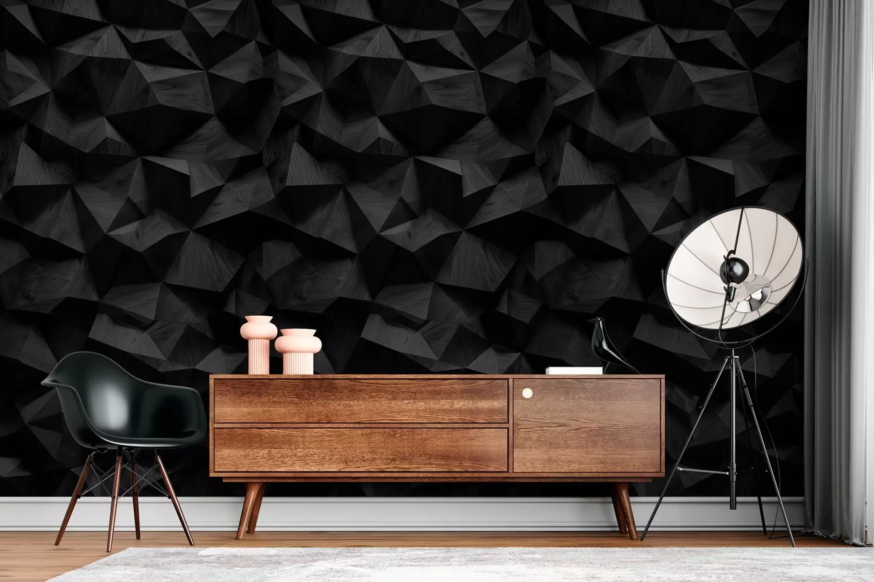 murales de pared imitación de una pared con relieve angular hecha de madera oscura w04632v1