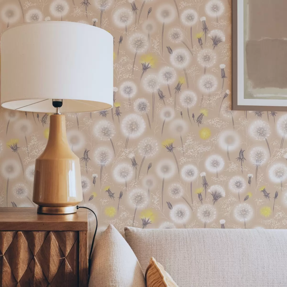 Papel pintado Dientes de león y semillas sobre fondo melocotón a00790v1