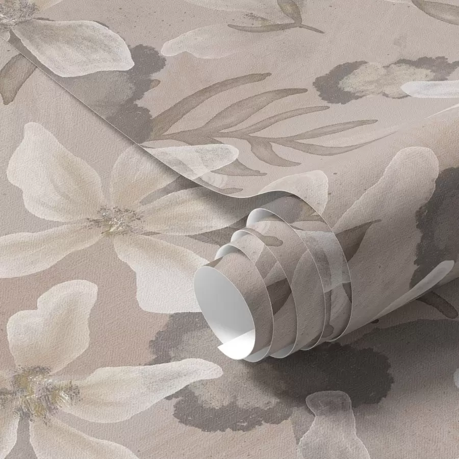 murales de pared Grandes flores beige con manchas abstractas de acuarela a00635