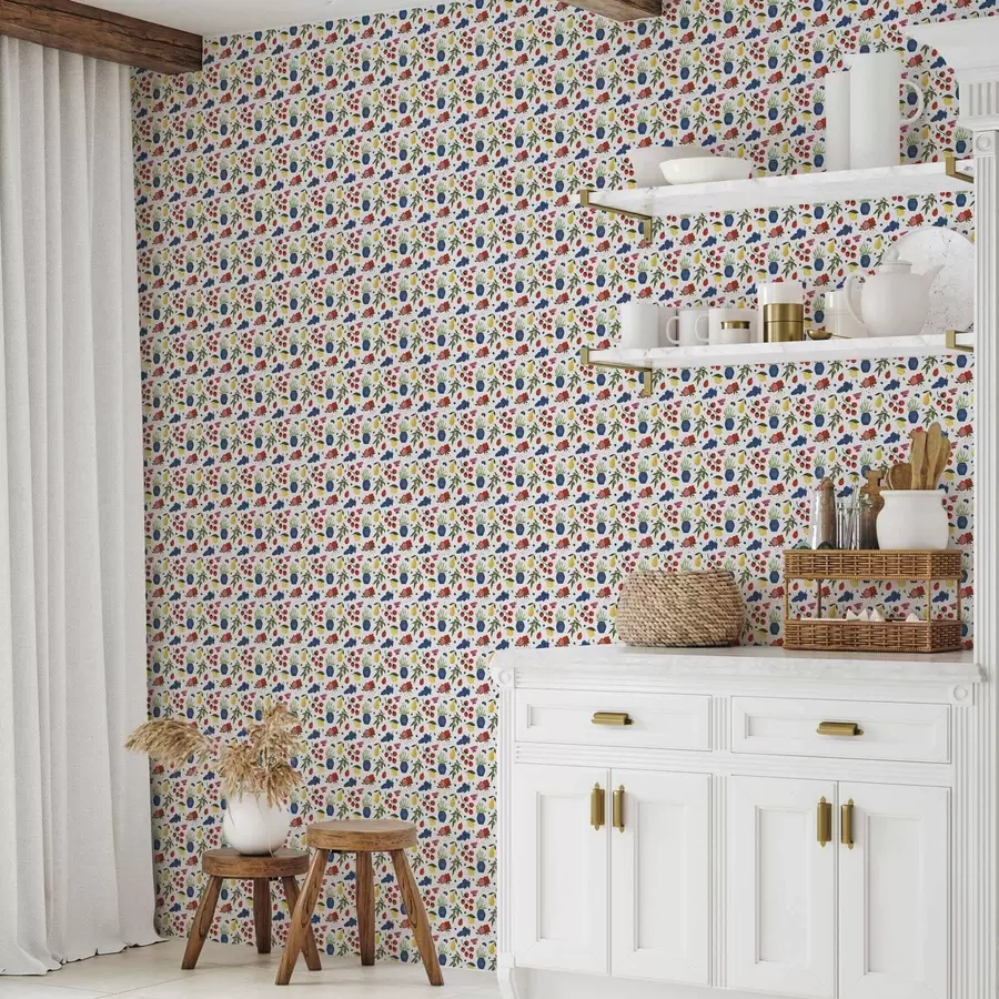 murales de pared Estampado botánico de frutas brillantes sobre fondo blanco a00637v1