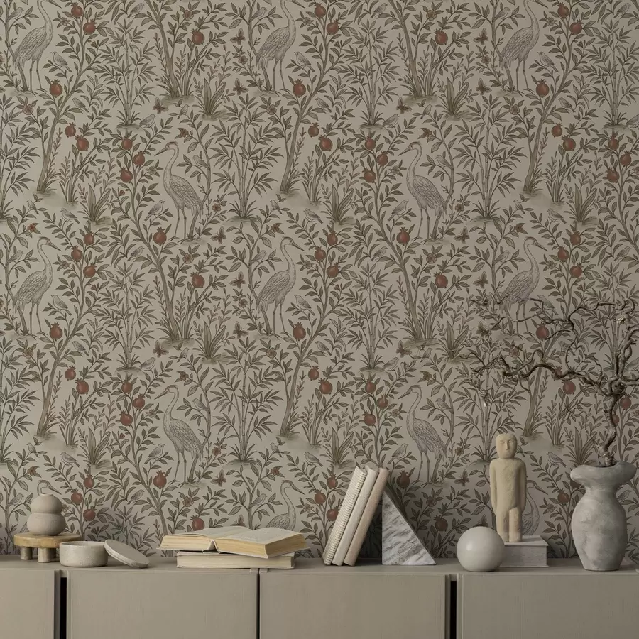 murales de pared Aves entre granados en un entorno natural a00699