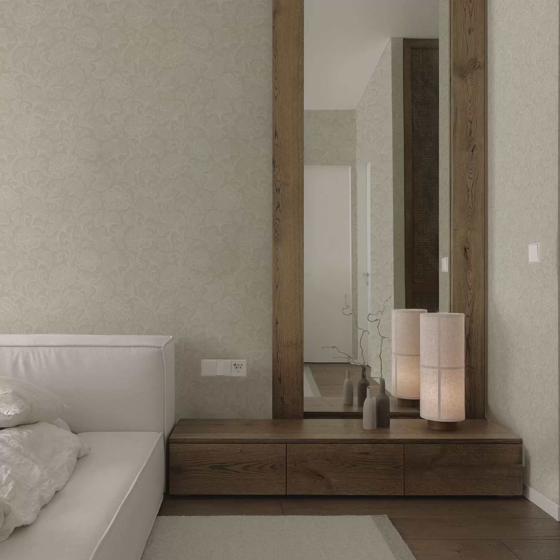 murales de pared Patrón luminoso con ginkgo y peonías a00700