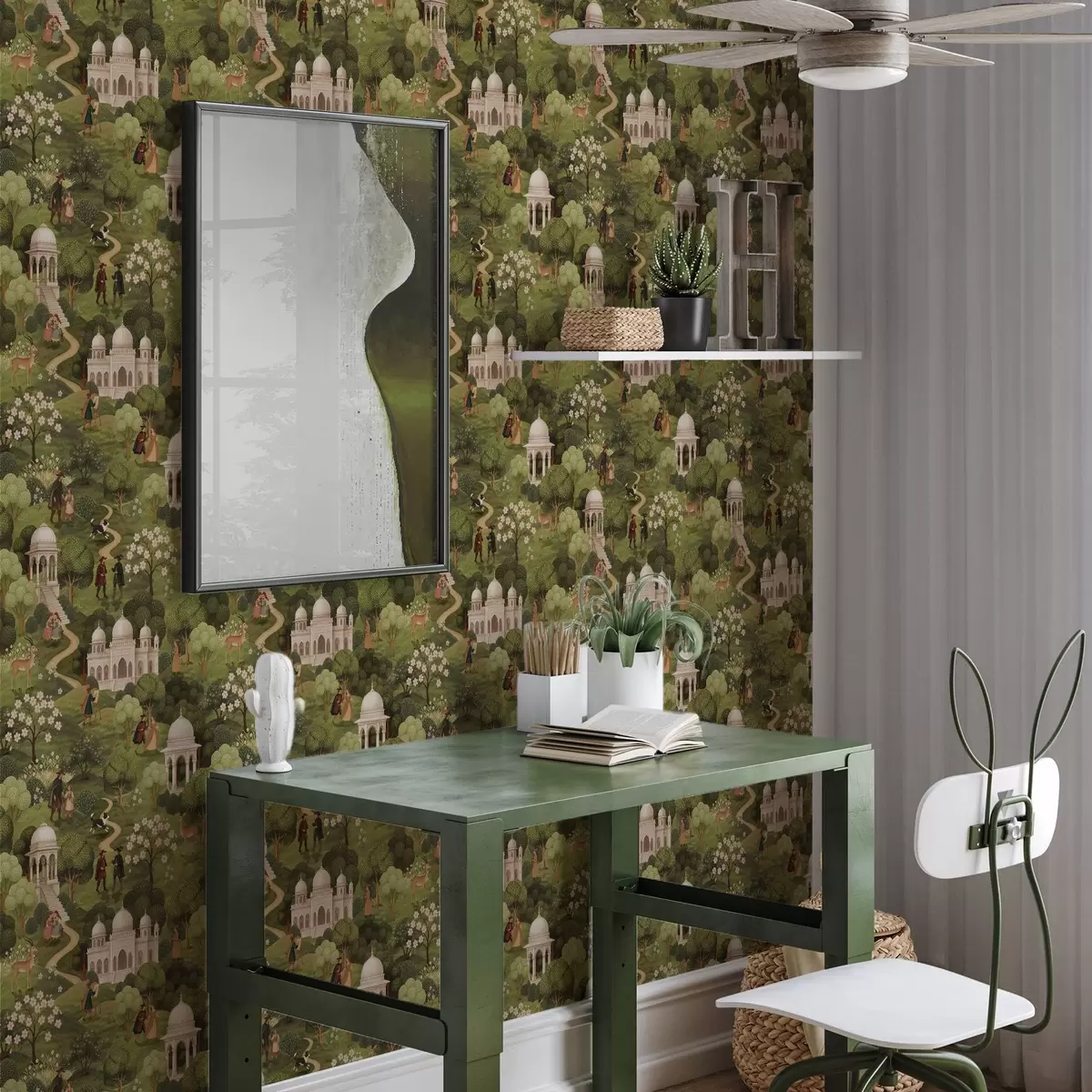 Papel pintado Escena de parque con árboles y arquitectura en estilo paisajístico a00705