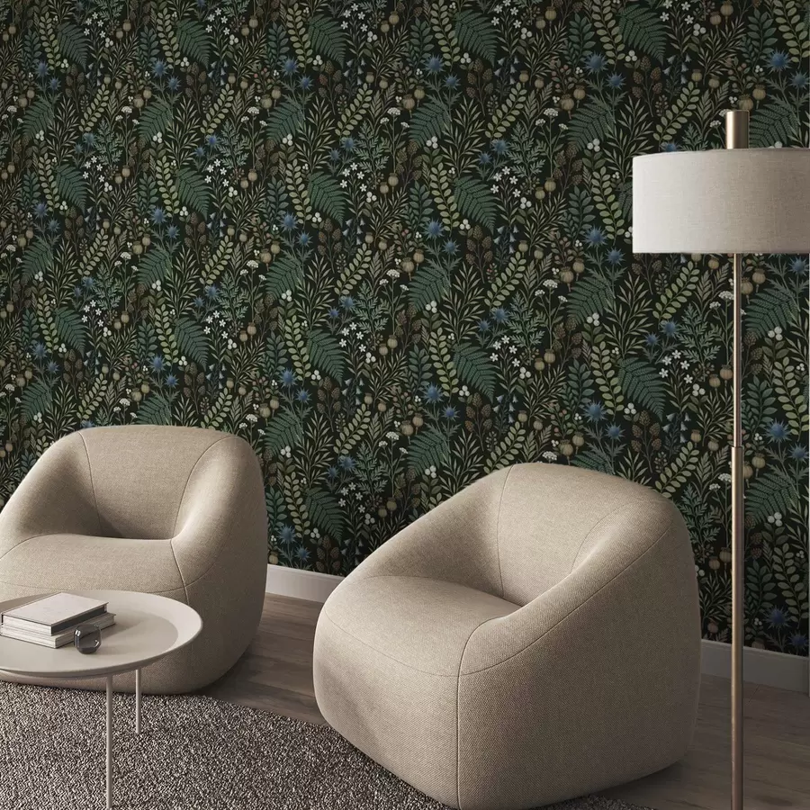 murales de pared Hierbas, bayas y semillas sobre un fondo oscuro a00706