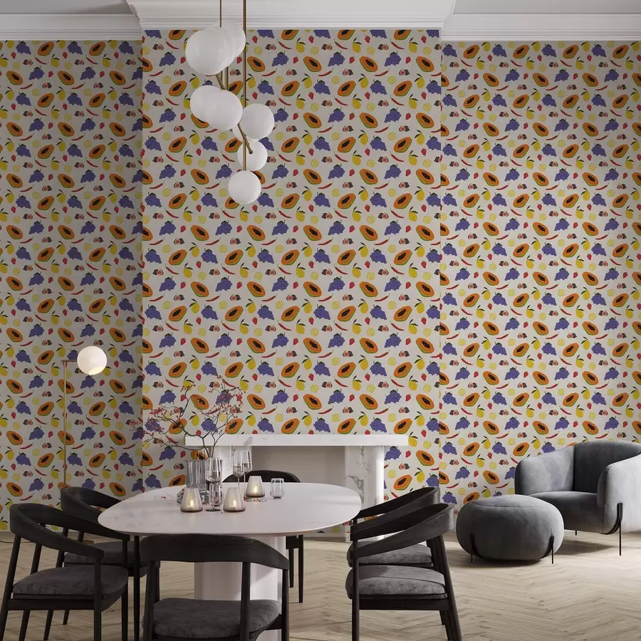 murales de pared Papaya, uvas y limones: una mezcla de frutas de colores vivos a00803