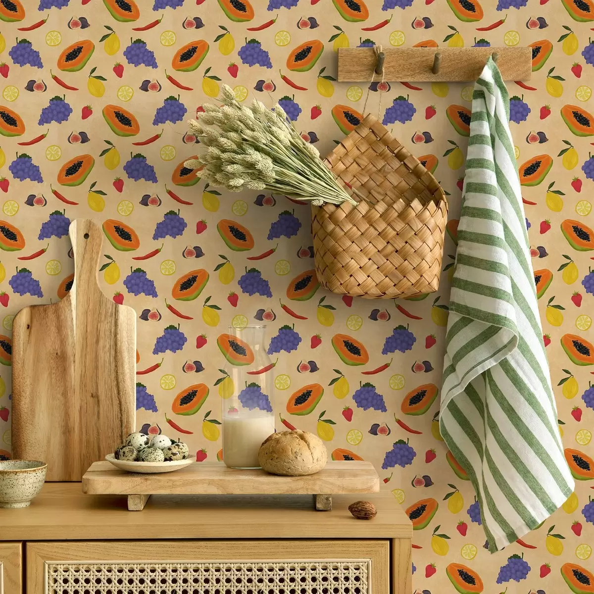 Papel pintado Papaya, cítricos y bayas sobre un fondo cálido y rico a00803v1