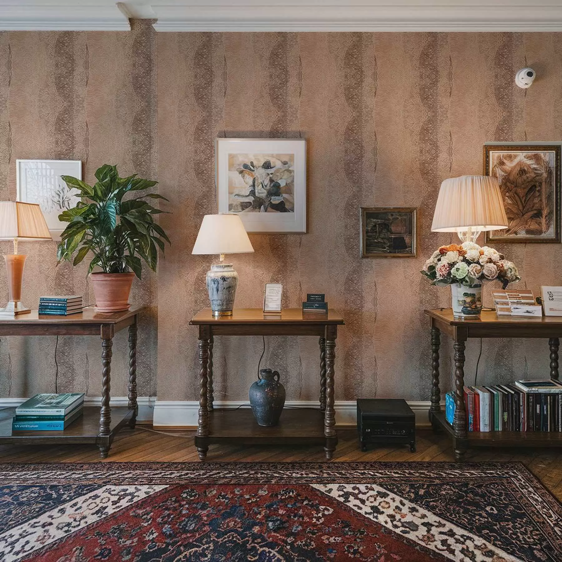 murales de pared Patrón geométrico ondulado en una paleta de colores beige claro y marrón claro a00804