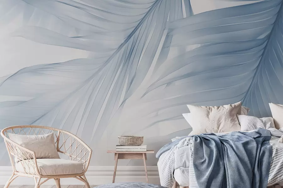 murales de pared Hojas de helecho en tonos azules w04727v1