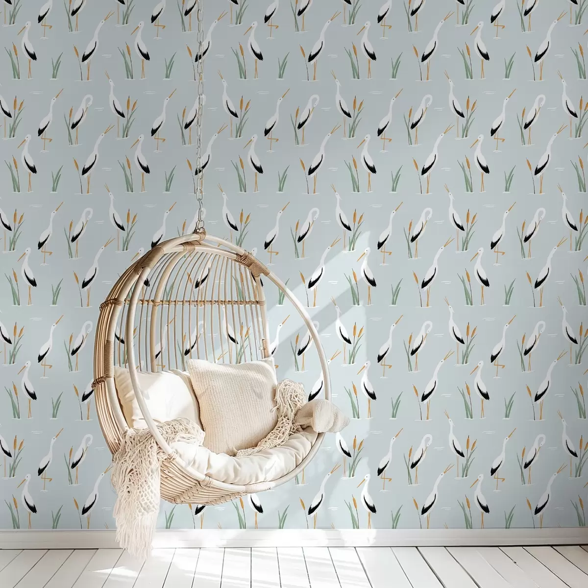 Papel pintado Garzas entre juncos sobre un suave fondo azul a00650v1