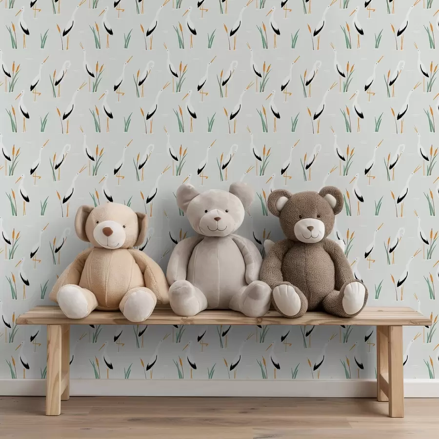 murales de pared Garzas entre juncos sobre un fondo claro a00650v2