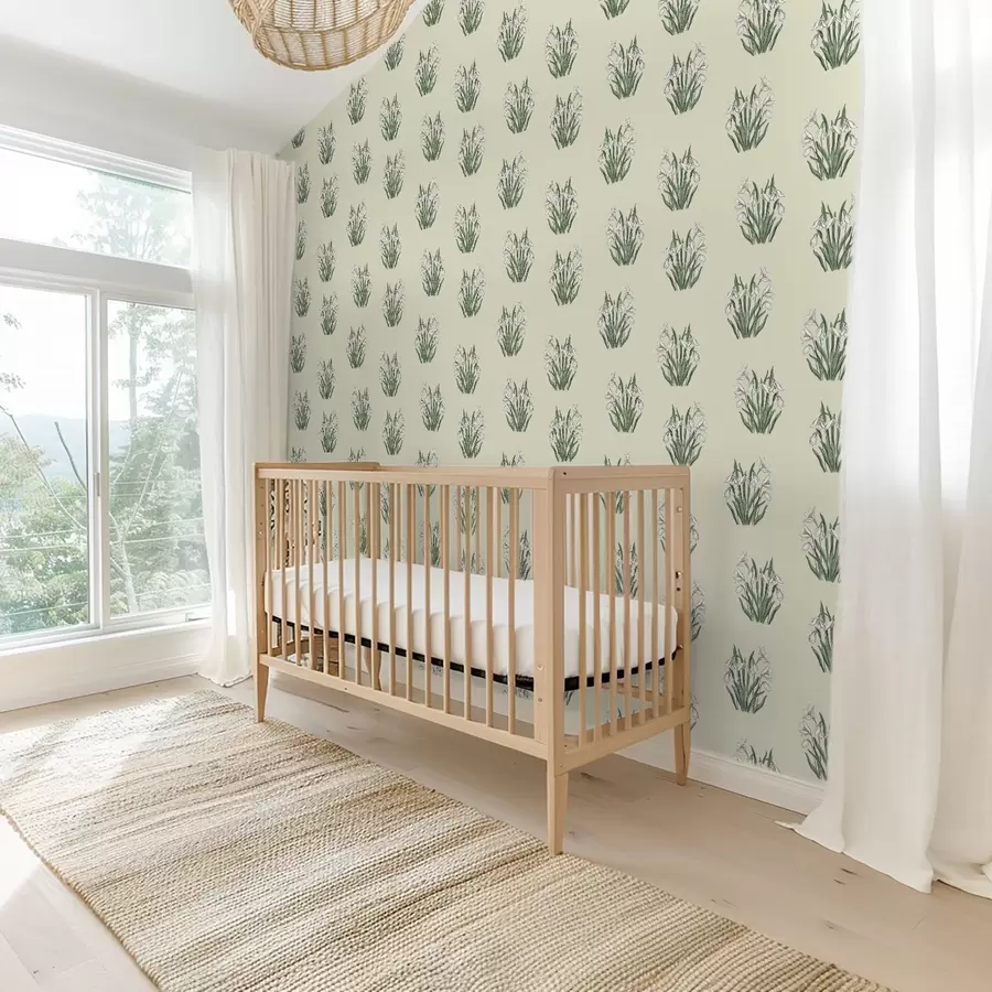 murales de pared Campanillas de invierno con hojas verdes sobre fondo crema a00651v2