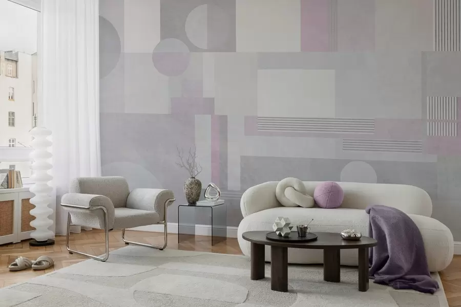 murales de pared geometría abstracta en tonos grises y lavanda w04635v1