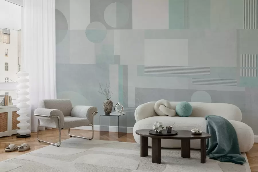 murales de pared geometría abstracta en tonos gris verdosos w04635v3