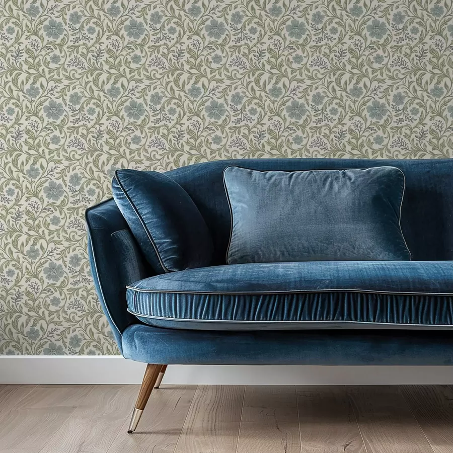 murales de pared Adorno floral gris salvia sobre fondo claro a00712