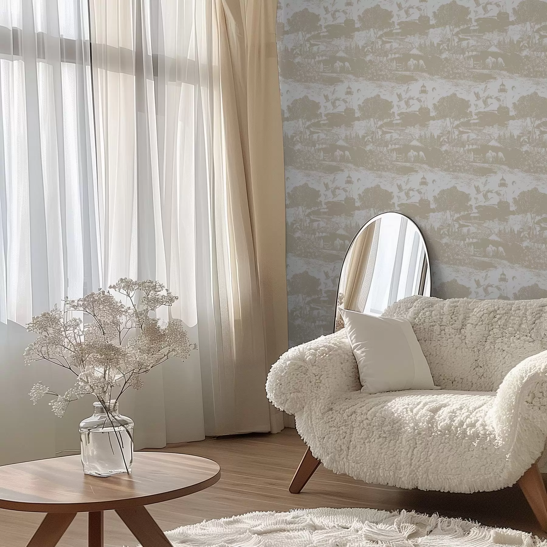 murales de pared Escena con faro, árboles y casas en siena a00739