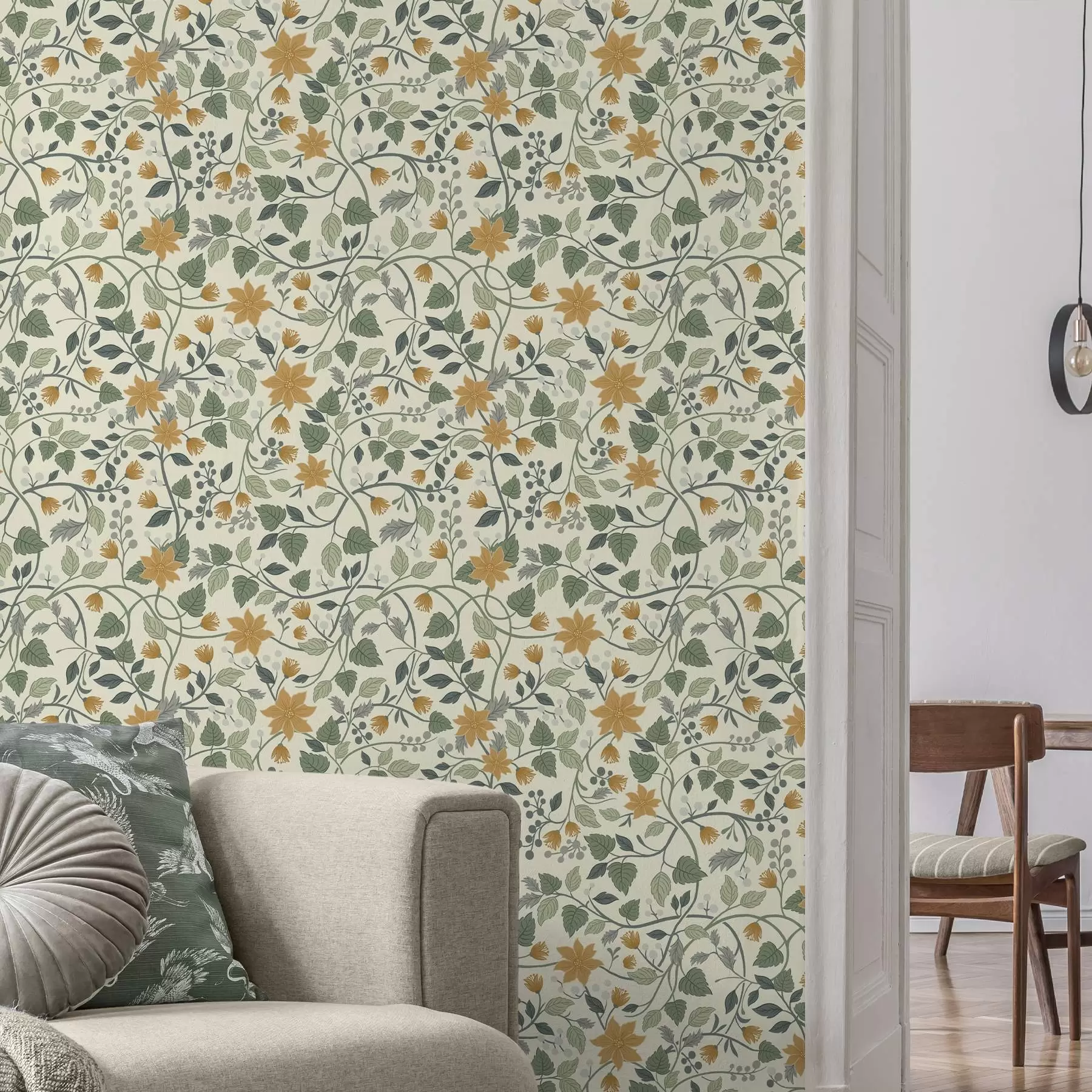 murales de pared Ramas trepadoras con flores amarillas y bayas a00750