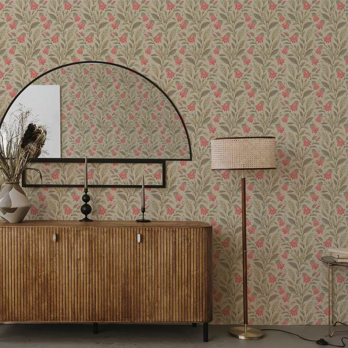 Papel pintado Pequeñas flores con forma de campana en tonos rosa y verde a00760