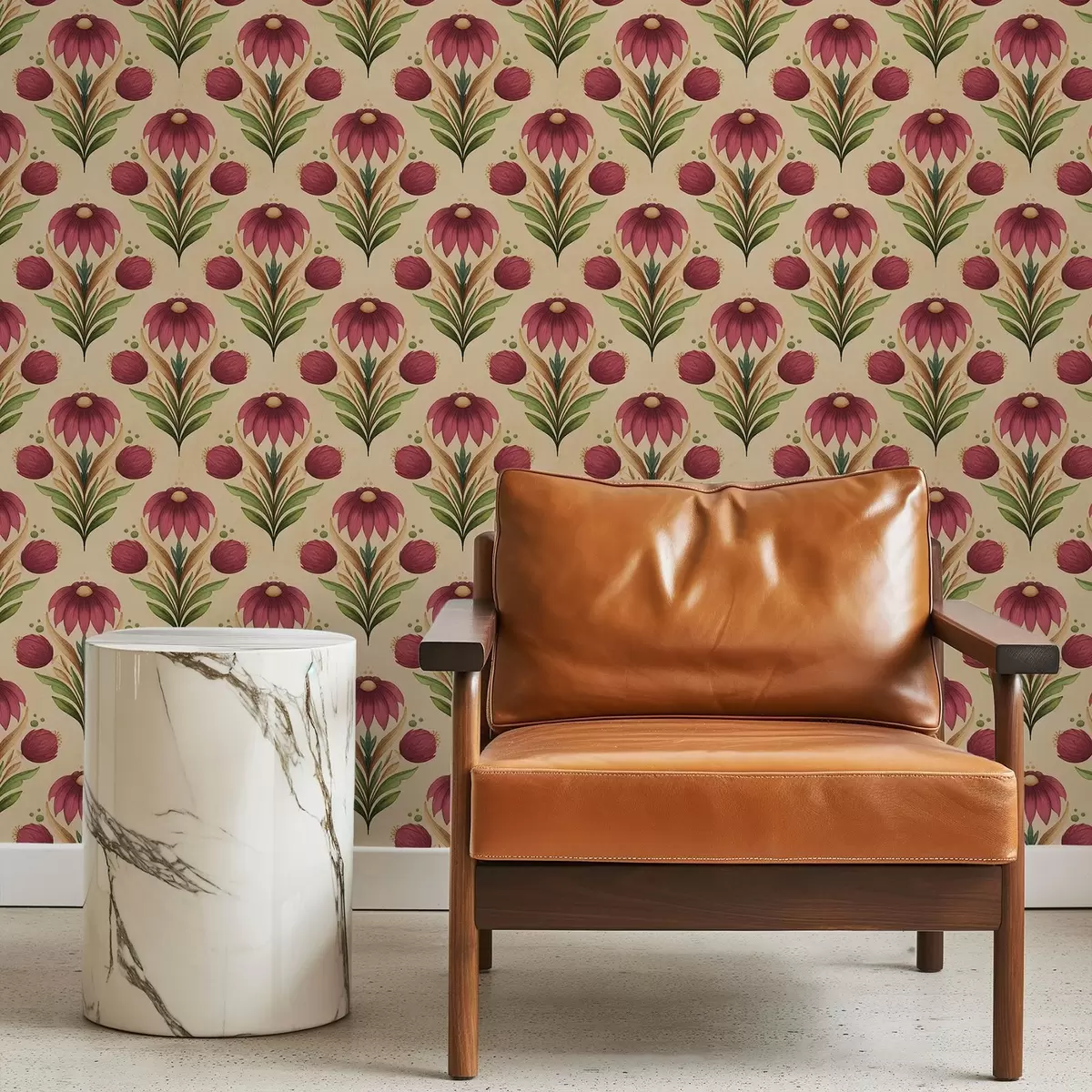 Papel pintado Adorno floral simétrico sobre fondo beige cálido a00812v6