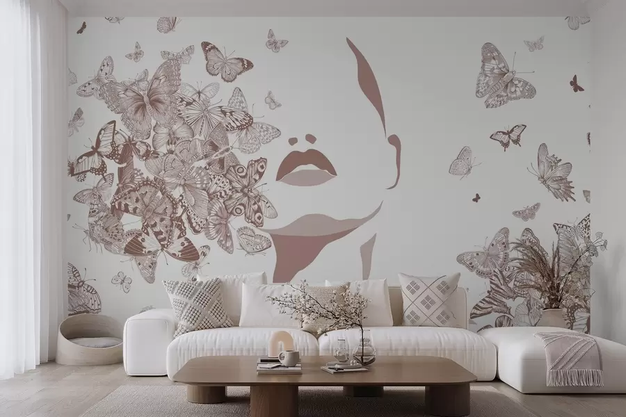 murales de pared Silueta de un rostro entre mariposas w04778