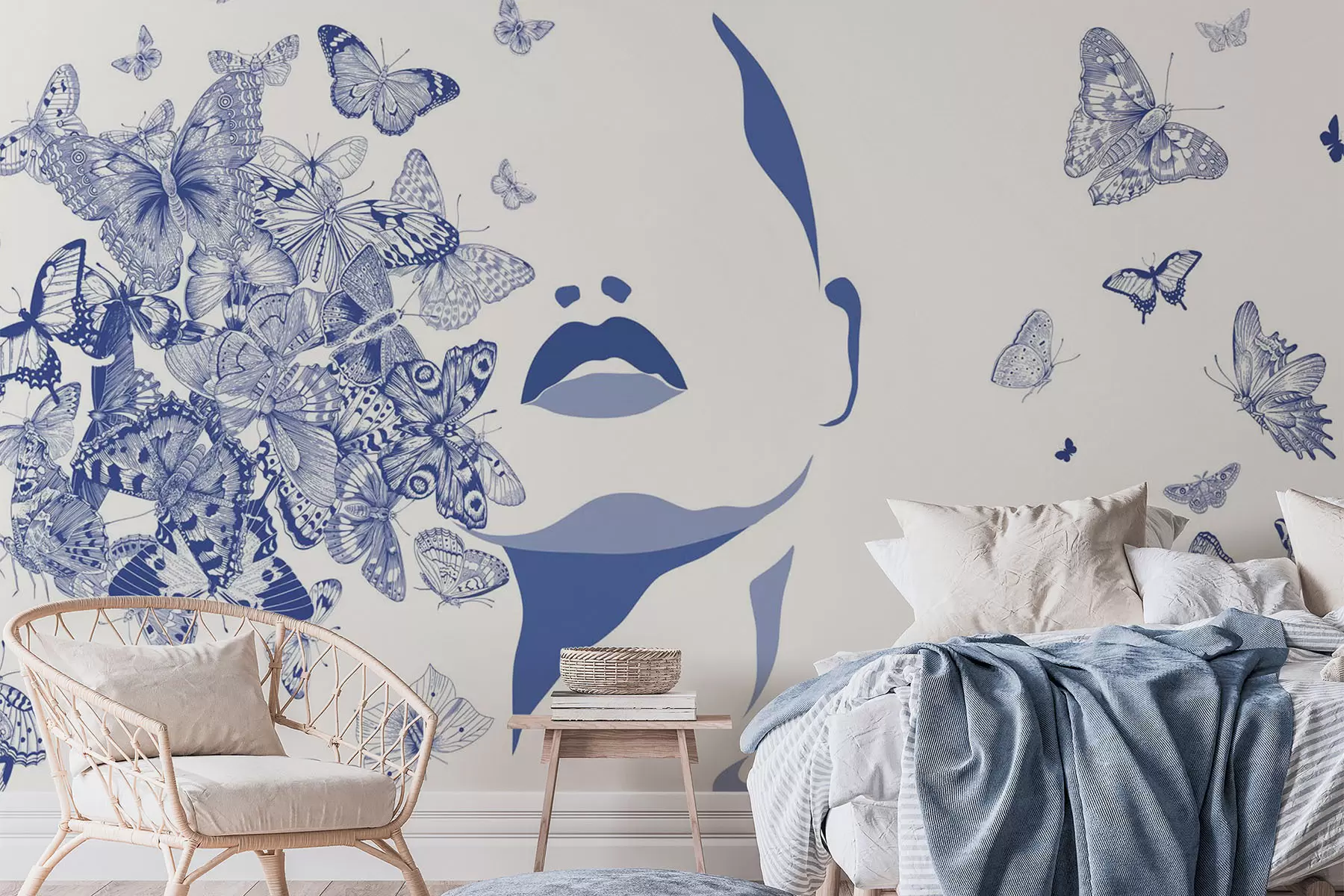 murales de pared Silueta de un rostro entre mariposas w04778v1
