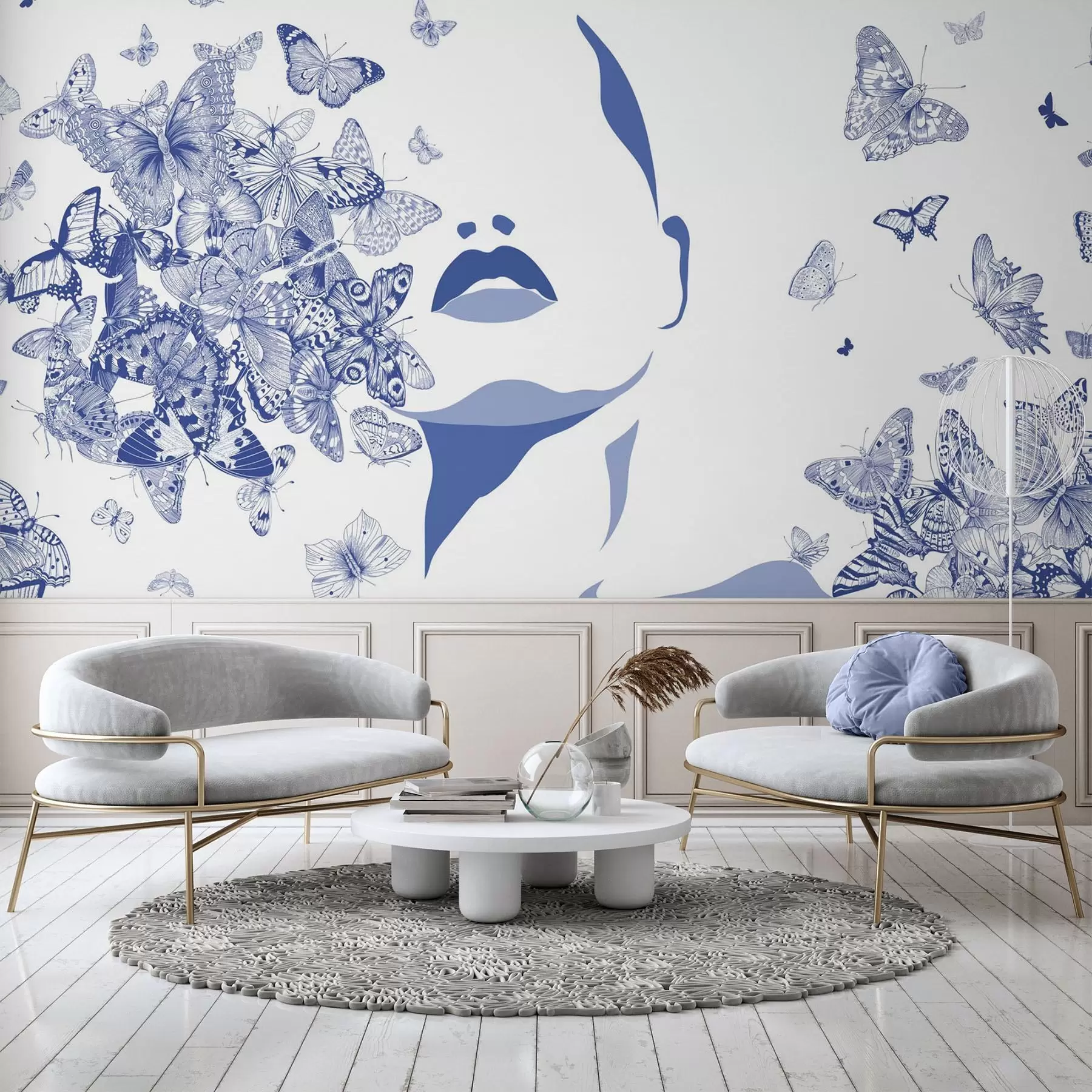 murales de pared Silueta de un rostro entre mariposas w04778v1