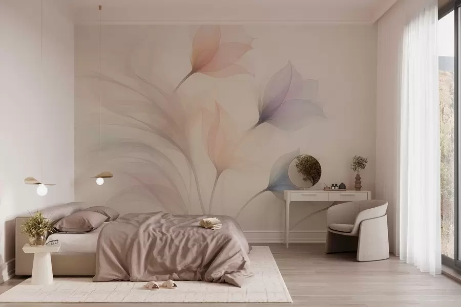 murales de pared delicados tulipanes semitransparentes sobre fondo beige w04754