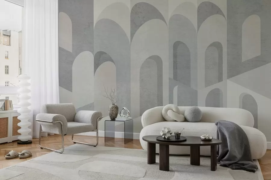 murales de pared metamorfosis urbanas del arco en tonos grises y beige frío w04812v1