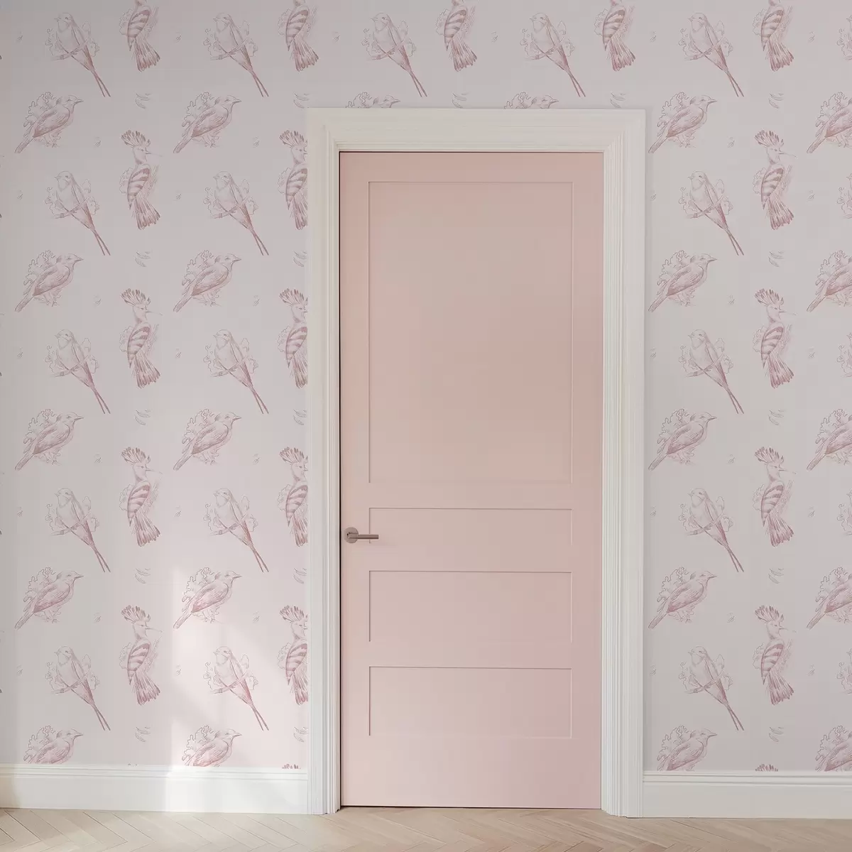 Papel pintado Toile de pájaros: bocetos de pájaros, fondo rosa suave a00656