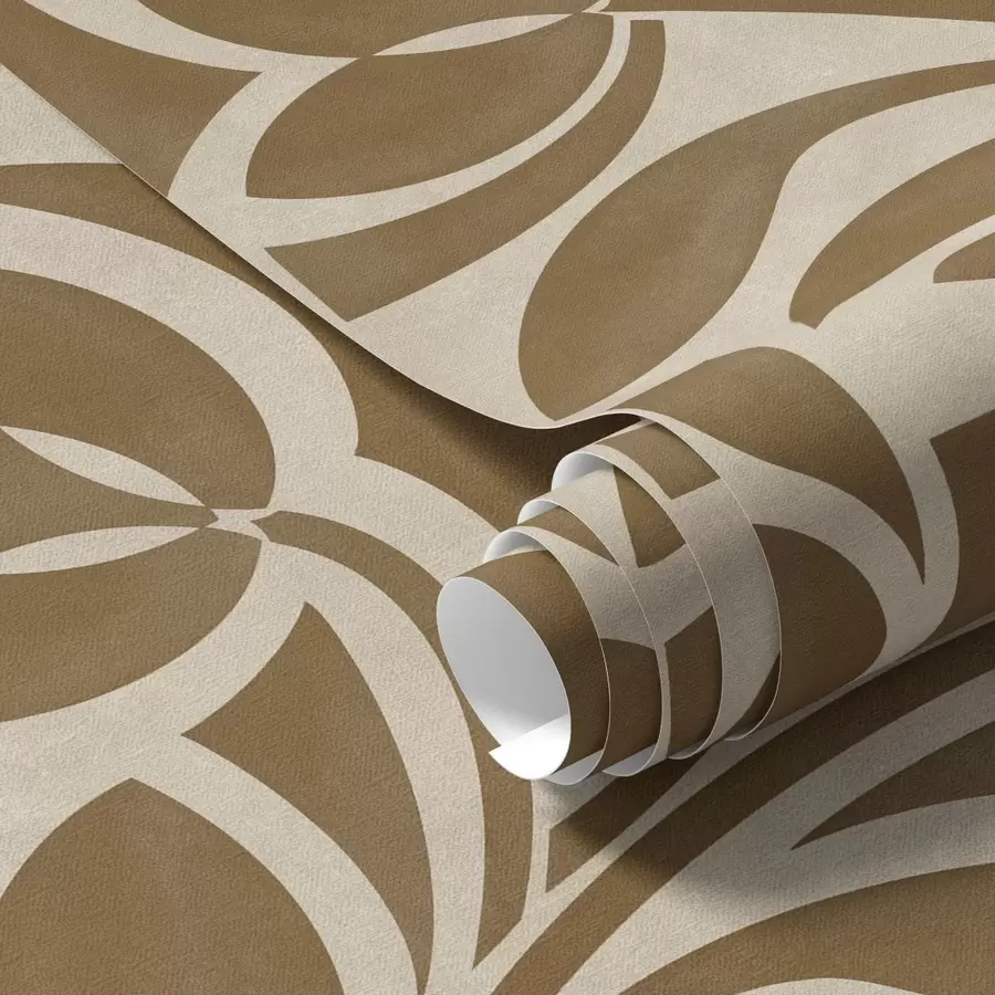 murales de pared Siluetas geométricas de hojas, marrón caramelo sobre beige a00679