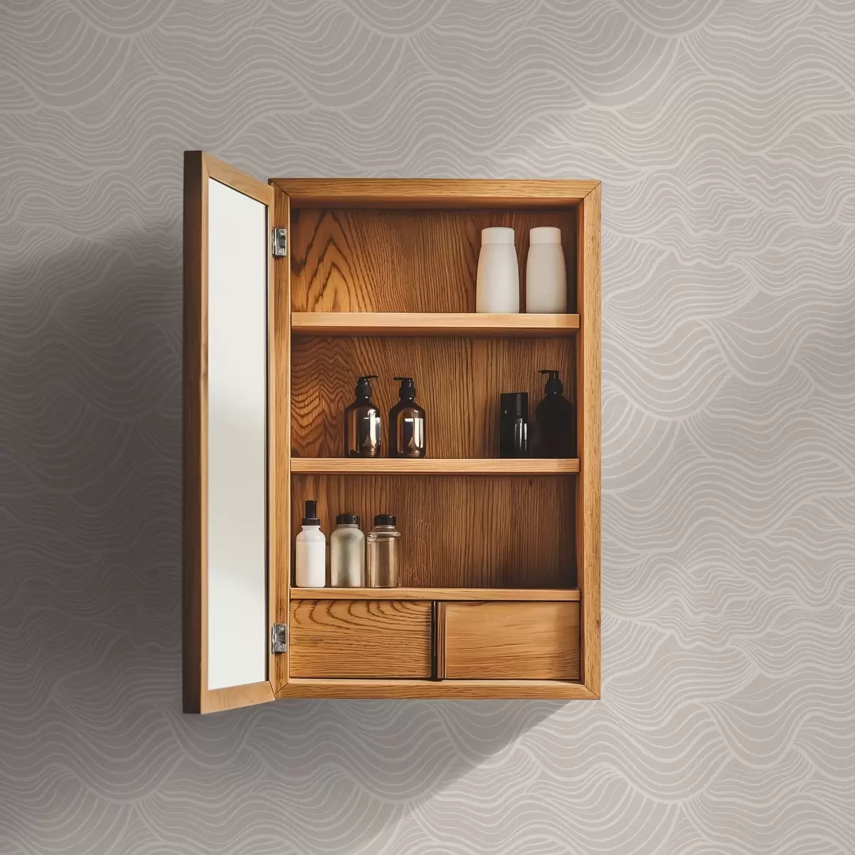 Papel pintado Líneas onduladas tono sobre tono en beige cálido a00681v1