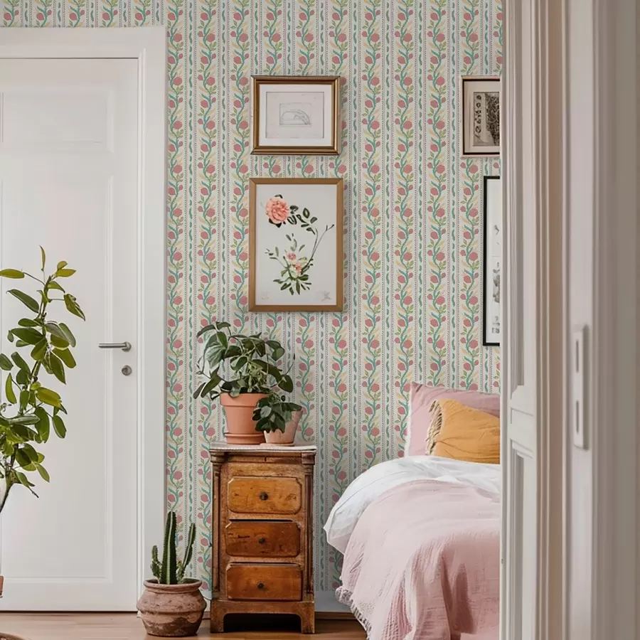 murales de pared Rayas con capullos de coral sobre fondo crema claro. a00816v1