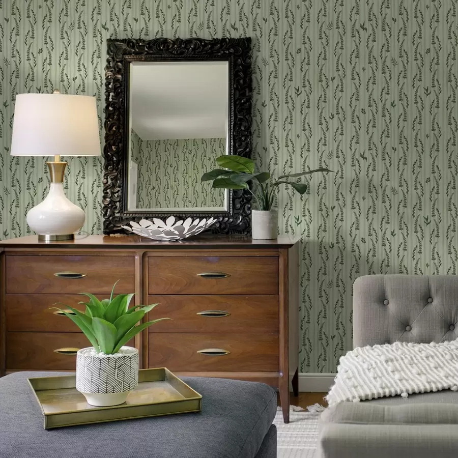 murales de pared Hierbas verdes densas y brotes de menta con rayas a00819