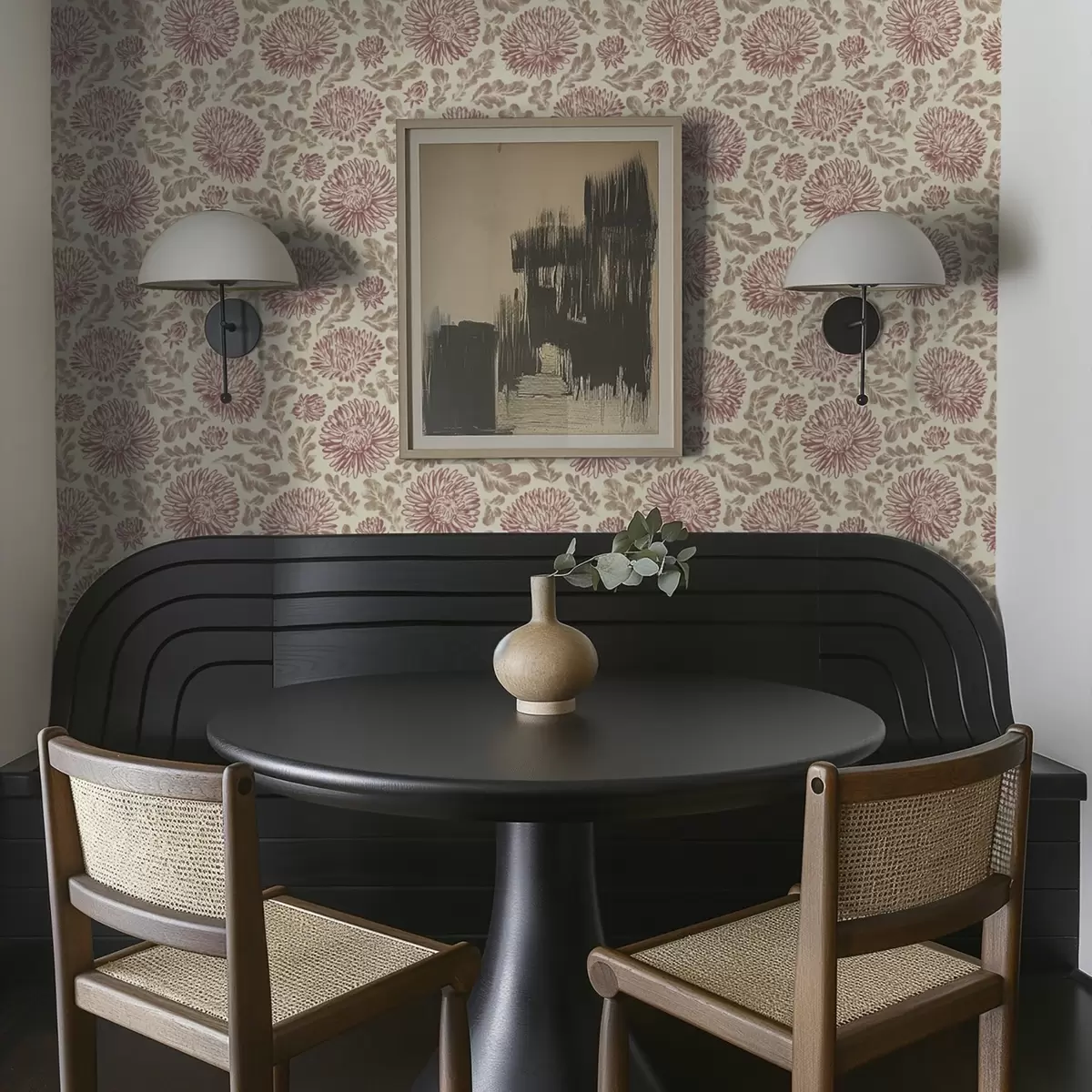 Papel pintado Crisantemos con toques de vino sobre fondo crema a00840v1