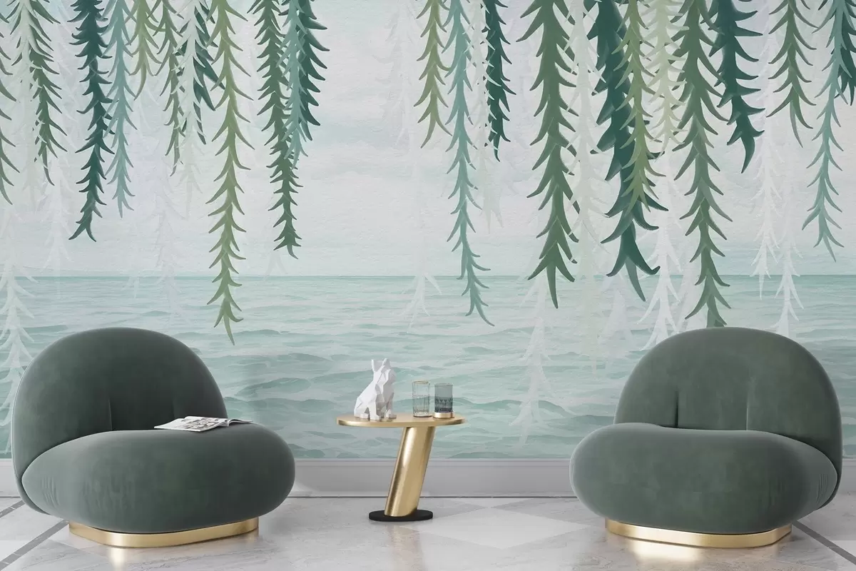 murales de pared Delicadas enredaderas colgando sobre el agua, estilo acuarela. w04830